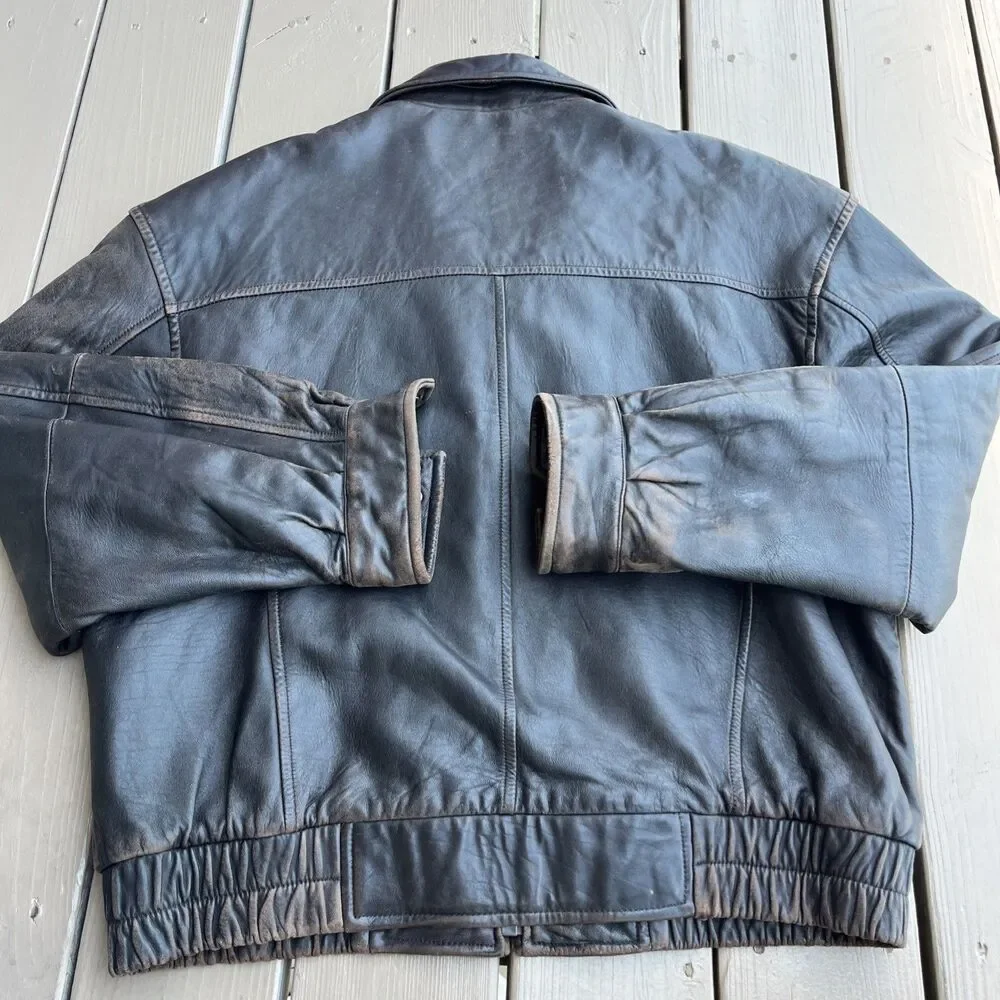 MARC New York Andrew Marc Vintage 1980's Bomber Leather Jacket Brown Size XL